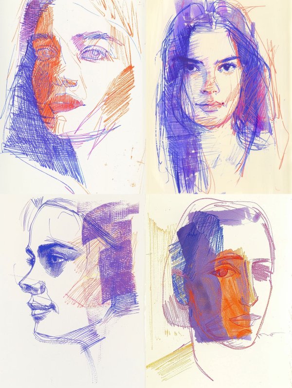 Vibrant Purple Portrait Sketches