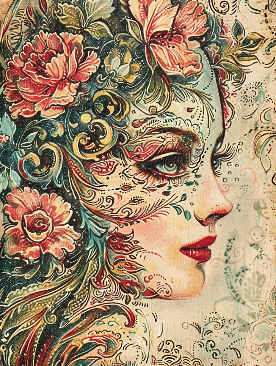 Floral Art Nouveau Portrait Study - Image 4