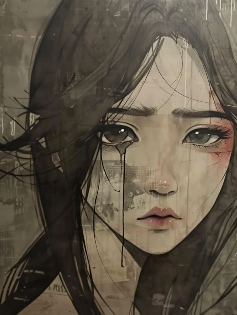 Melancholic Ink Wash Portraits - Image 1