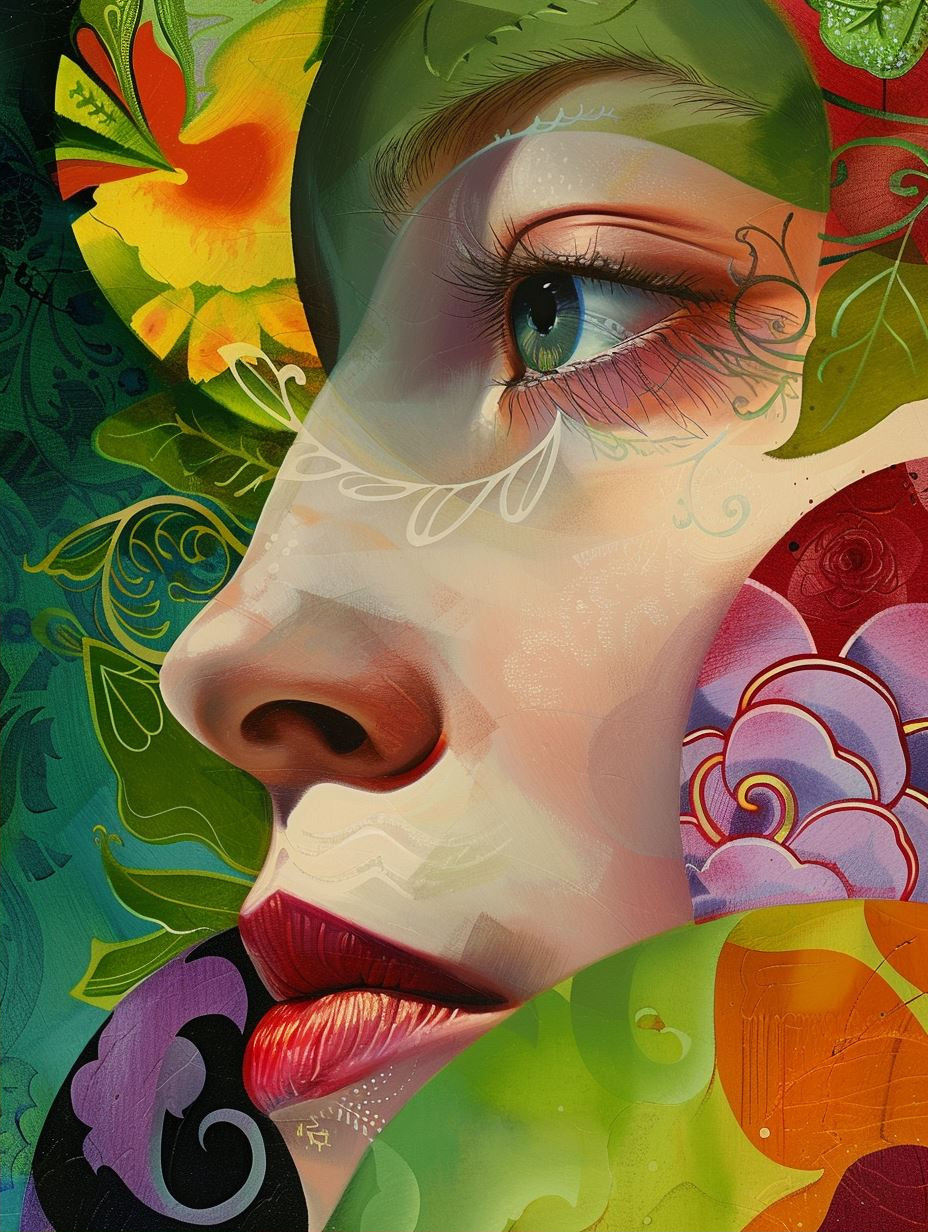 Floral Whispers: A Surrealist Portrait Quad - Image 2