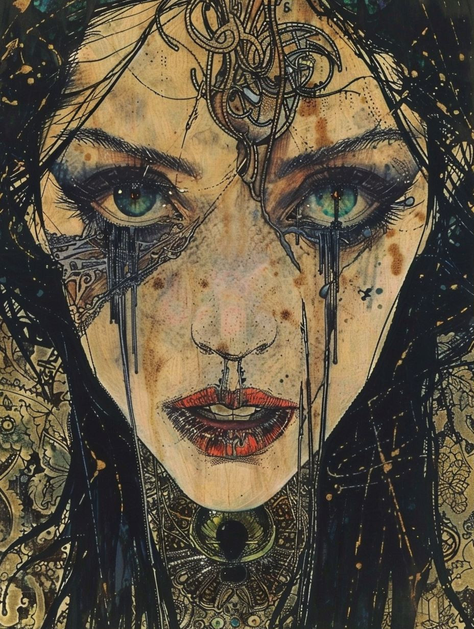 Melancholy Gaze of Ink and Gold - Image 1