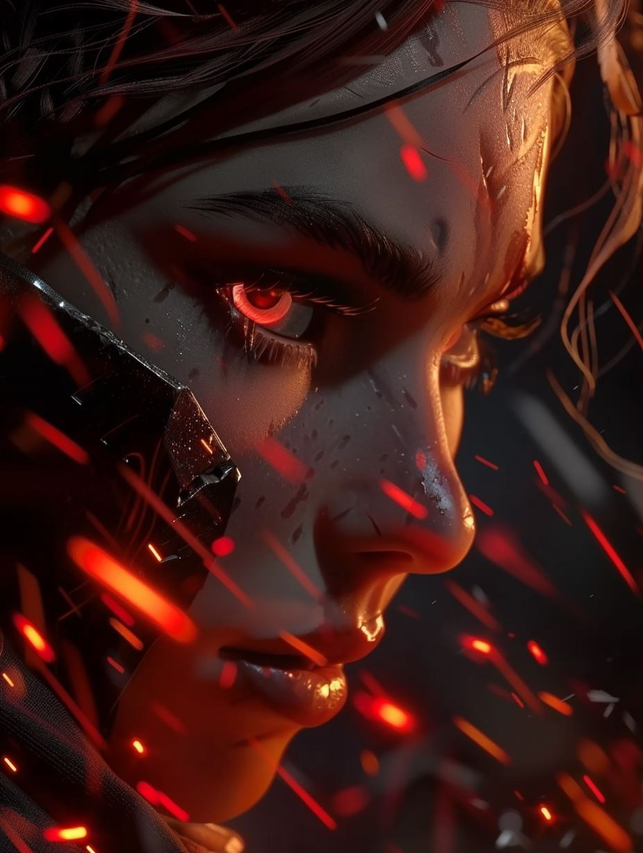 Cybernetic Gaze in Ember Rain - Image 1