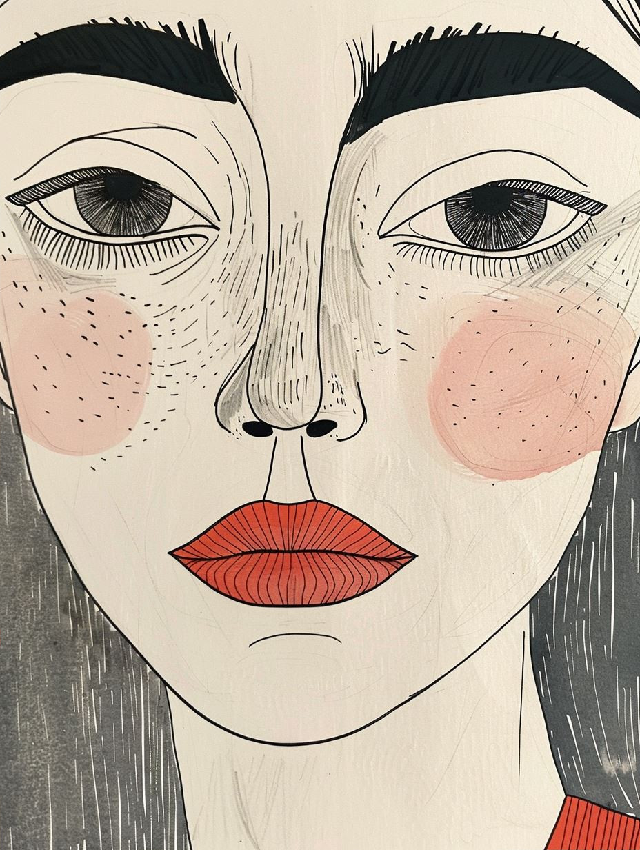 Minimalist Ink Portrait with Freckles - Image 2