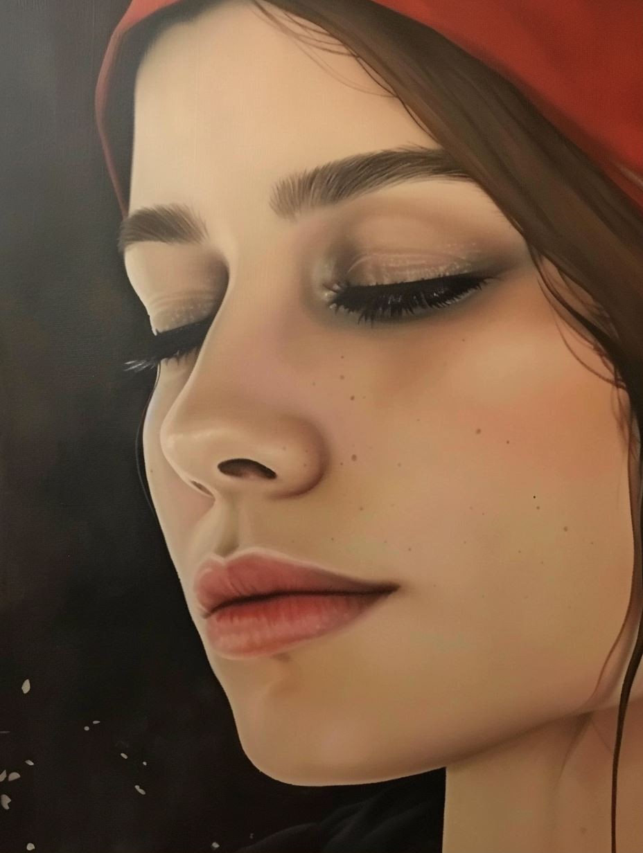 Serene Gaze in Crimson - Image 1