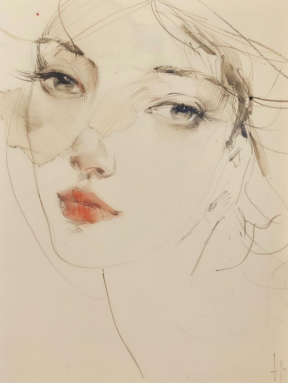 Whispers of Elegance: Four Feminine Sketches - Image 1