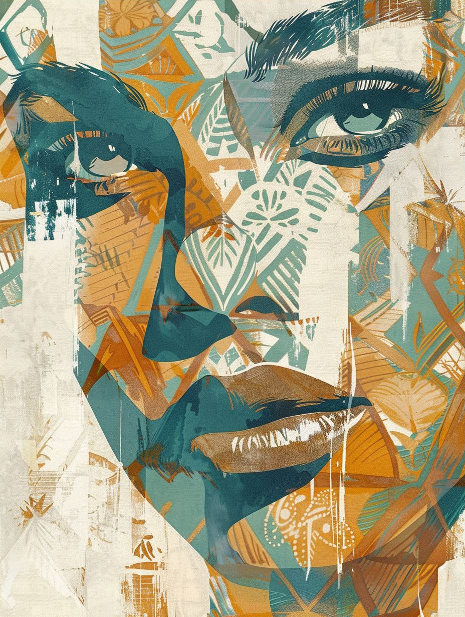 Abstract Teal and Amber Portrait - Image 3