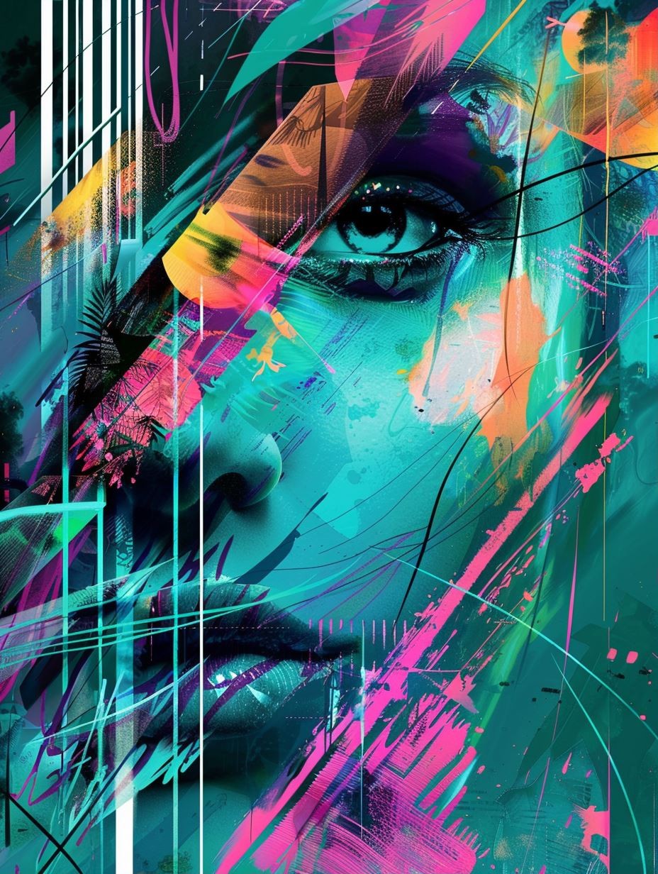 Neon Fragmented Digital Portrait