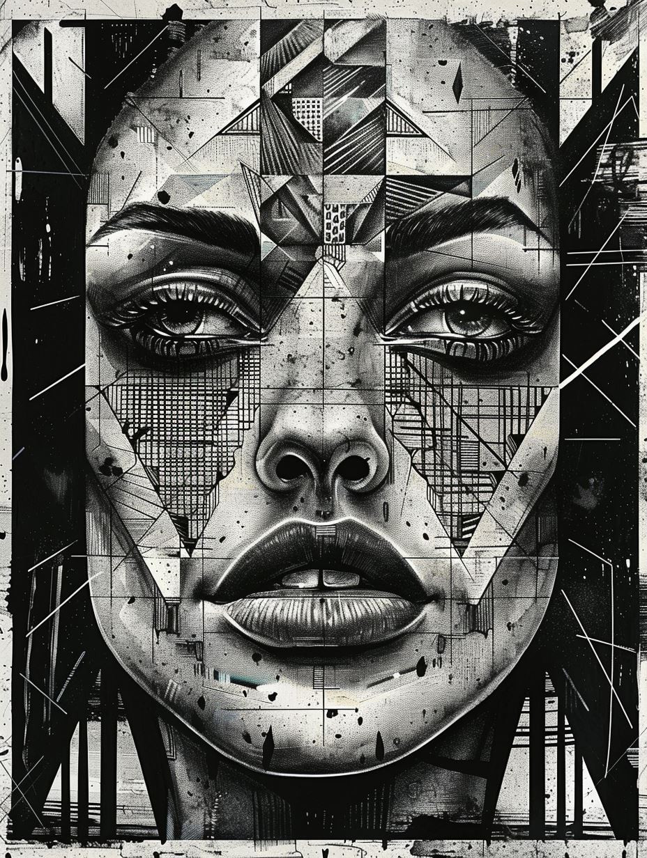 Fragmented Portraits in Monochrome Ink - Image 3