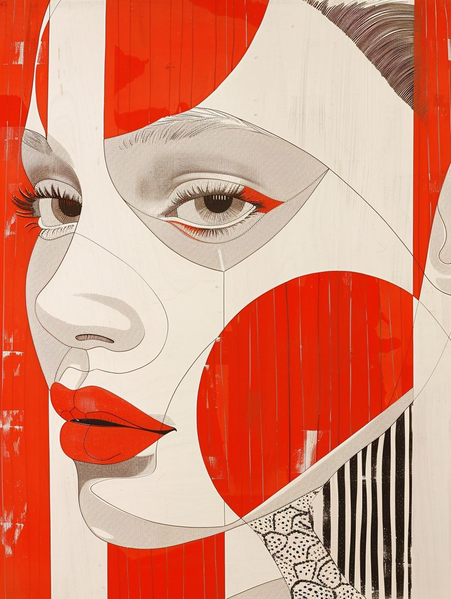 Fragmented Red Avant Garde Portraits - Image 1