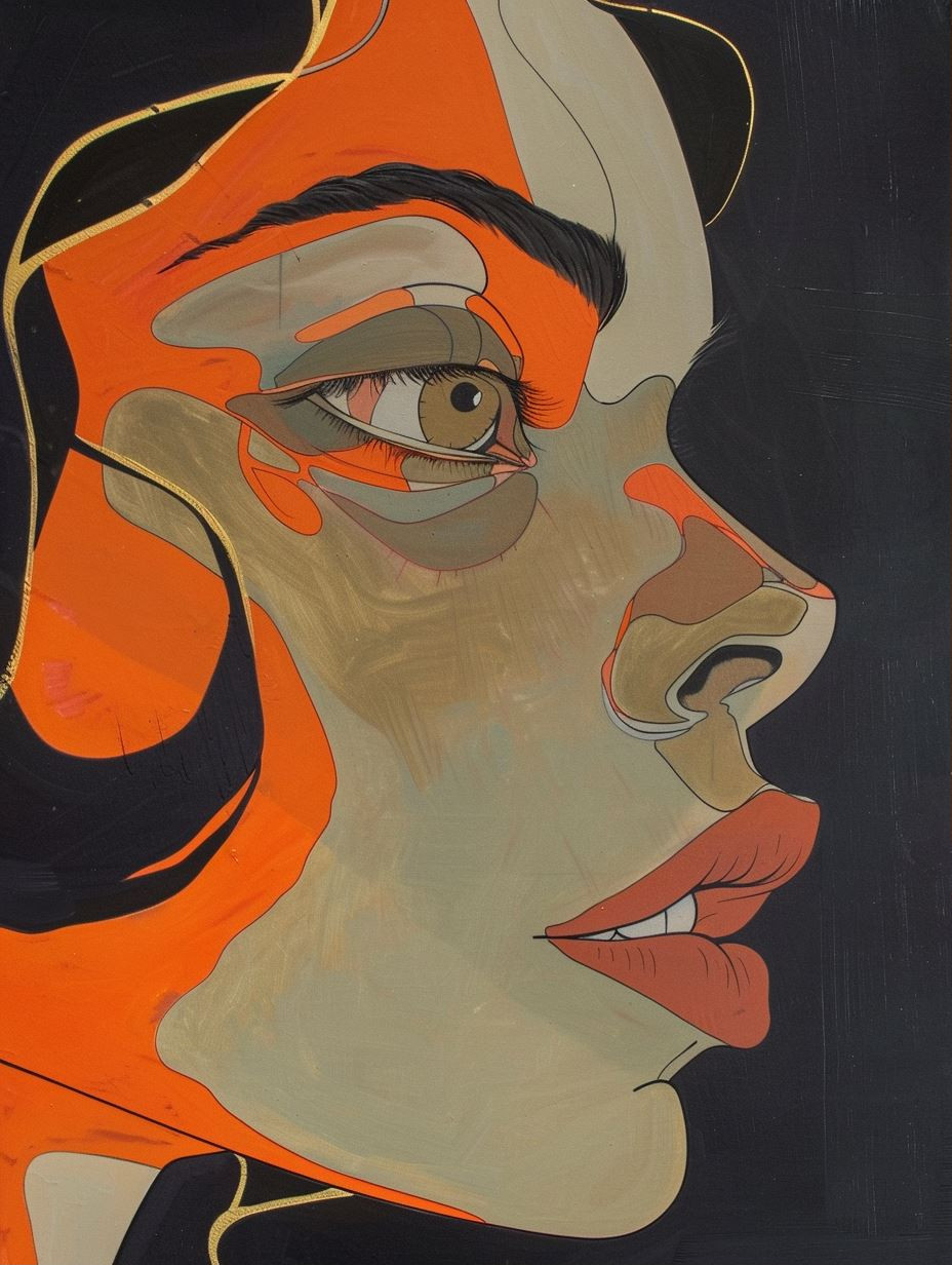 Fragmented Gazes in Orange and Blue - Image 1