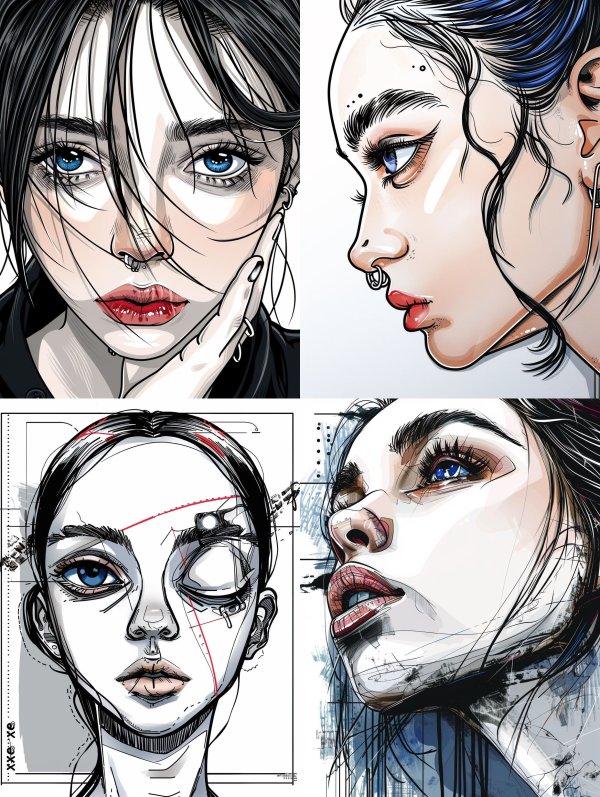 Edgy Cyberpunk Ink Portraits