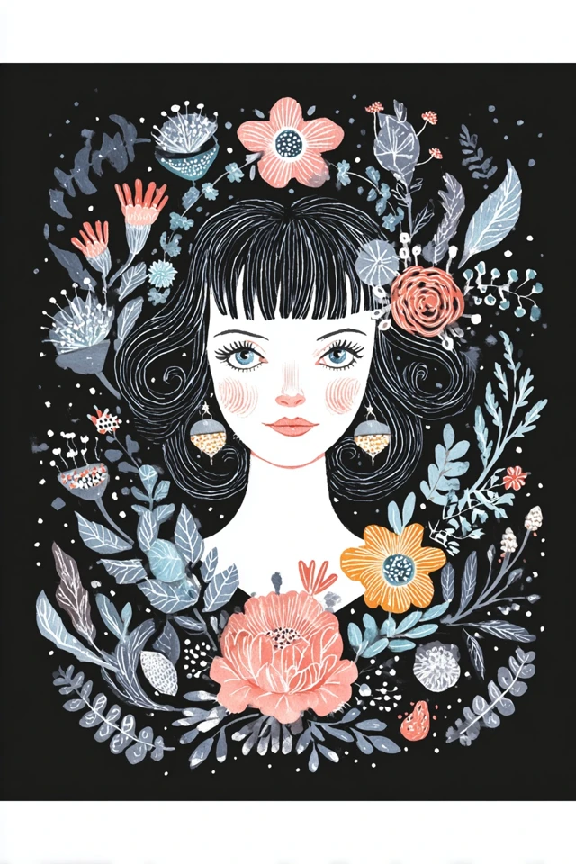 Floral Nocturne Portrait - Image 1