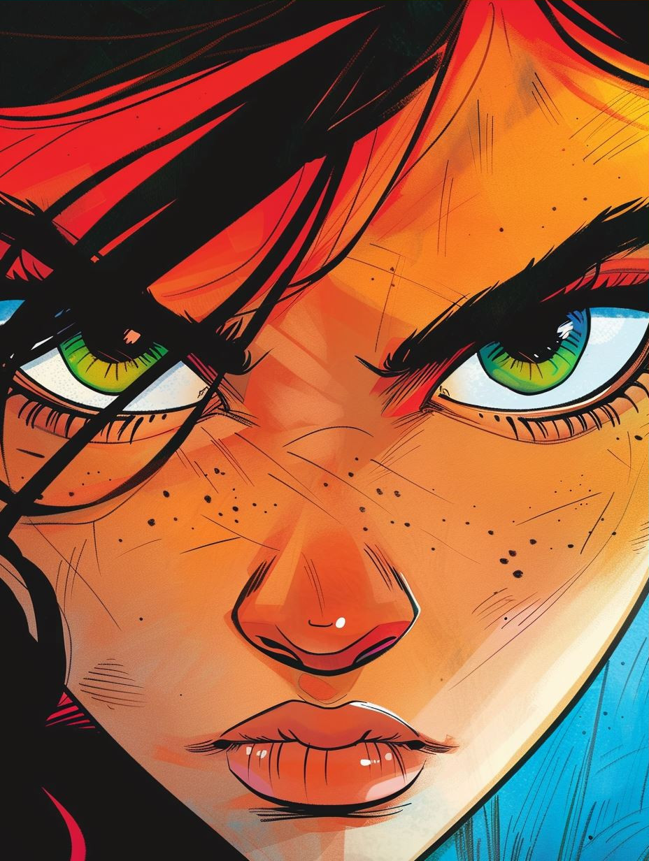 Vibrant Crimson Comic Portrait - Image 3