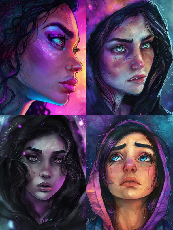 Neon Dreams and Melancholy Gazes