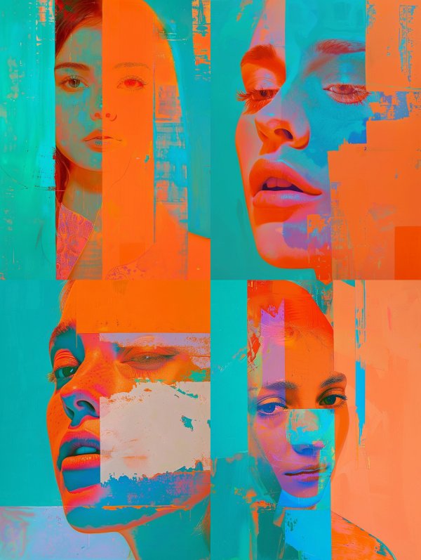 Fragmented Portraits in Neon Contrast
