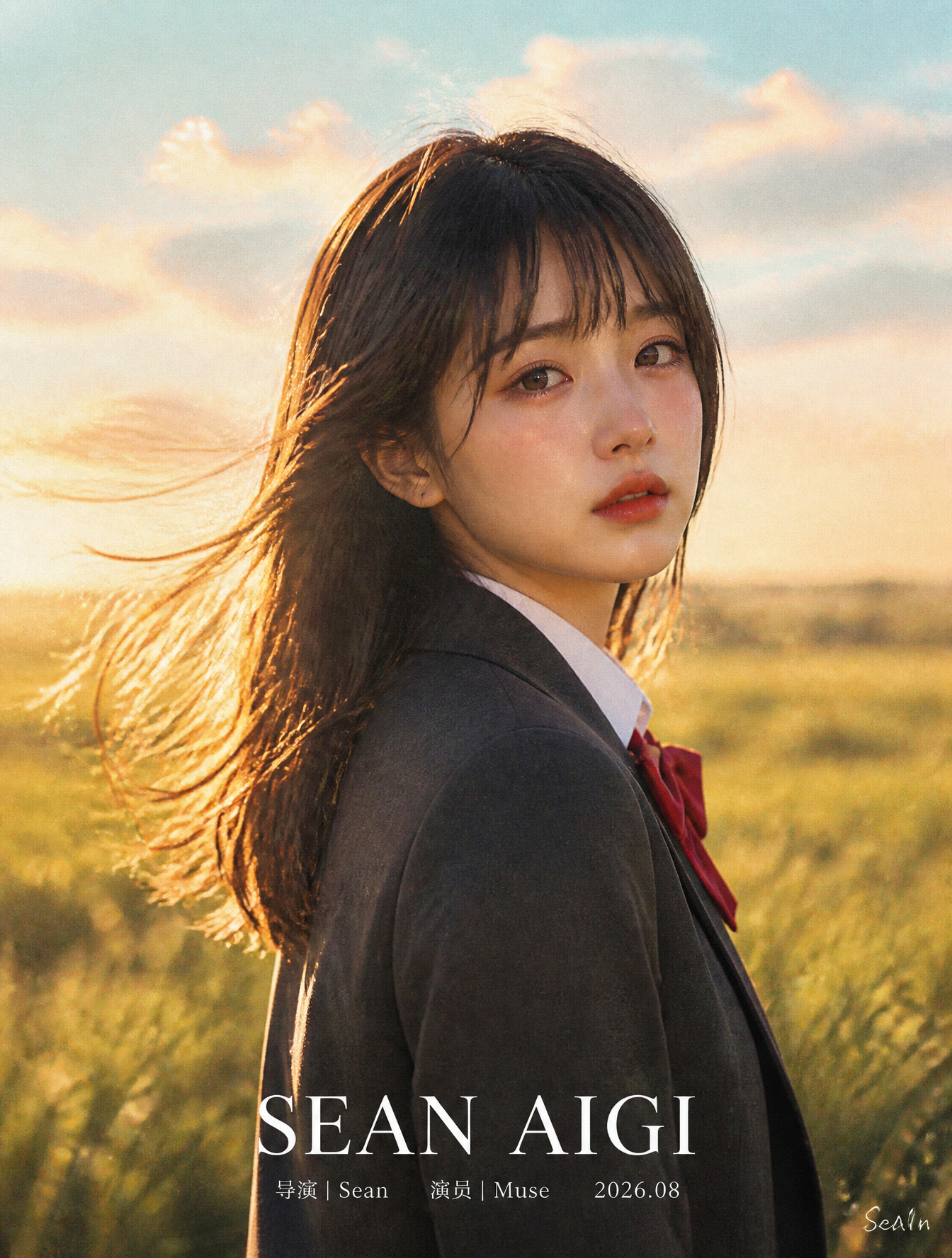 Nostalgic Youth: Golden Hour Glance in the Fields