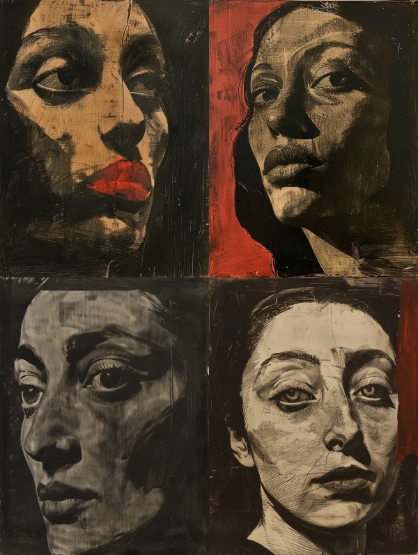 Rustic Woodcut Portrait of Sorrow