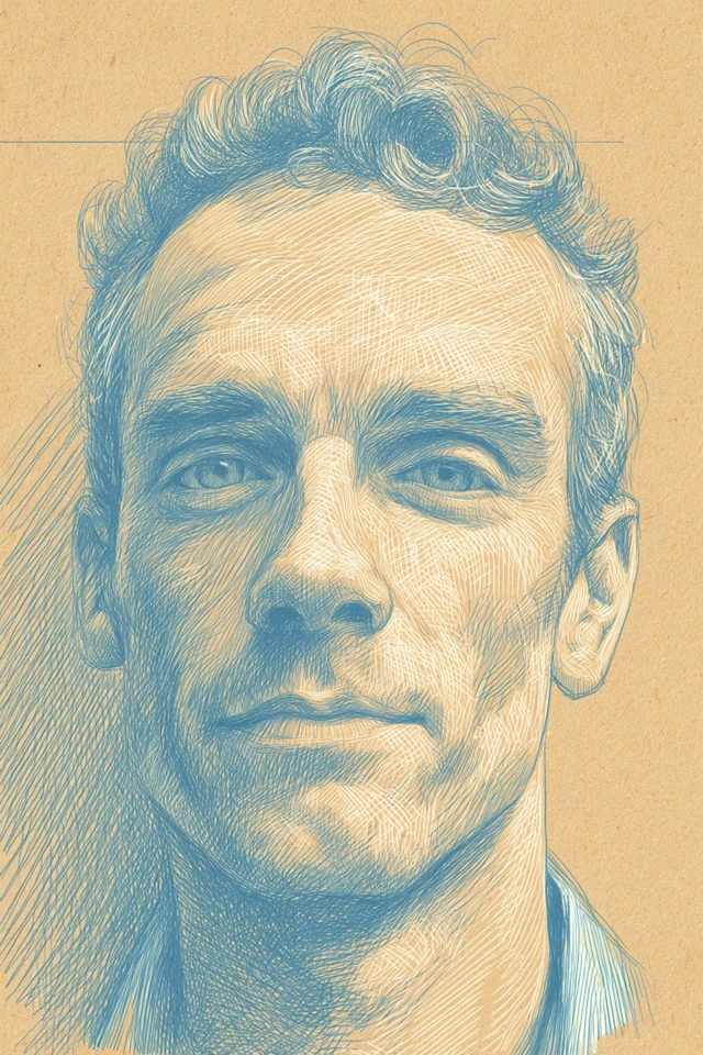 Azure Crosshatch Portrait - Image 1