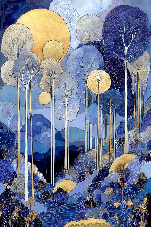 Azure Dreams in Gold and Indigo - Image 2
