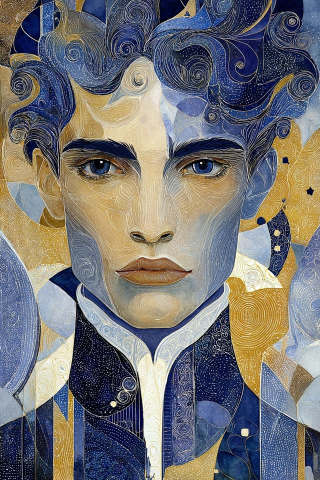 Azure Dreams in Gold and Indigo - Image 1