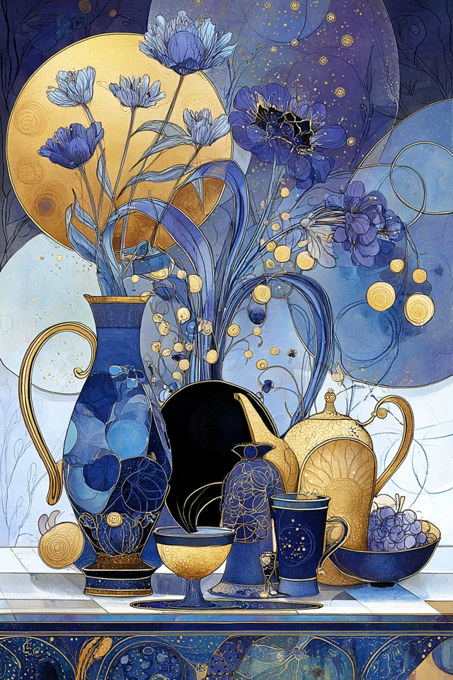 Azure Dreams in Gold and Indigo - Image 3