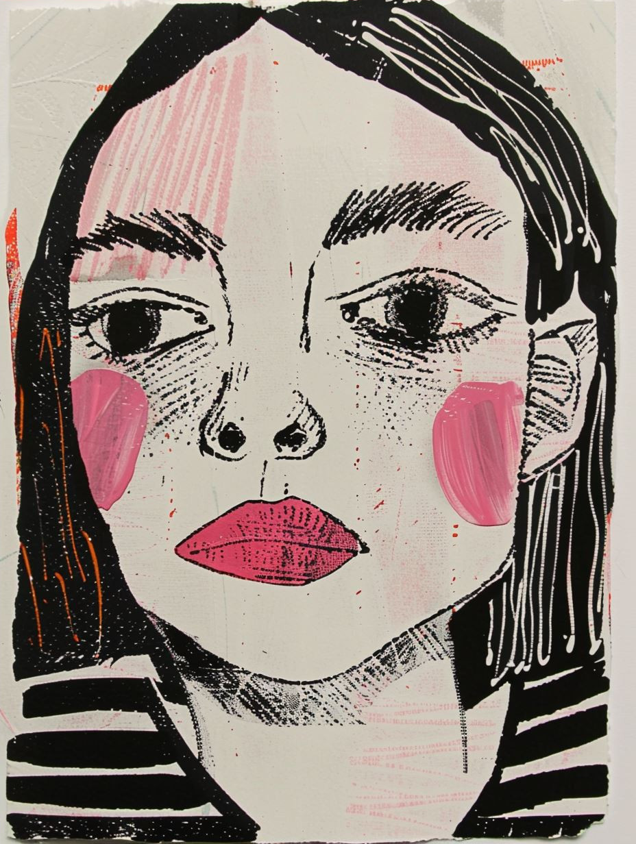 Neon Pink Mixed Media Portrait - Image 4