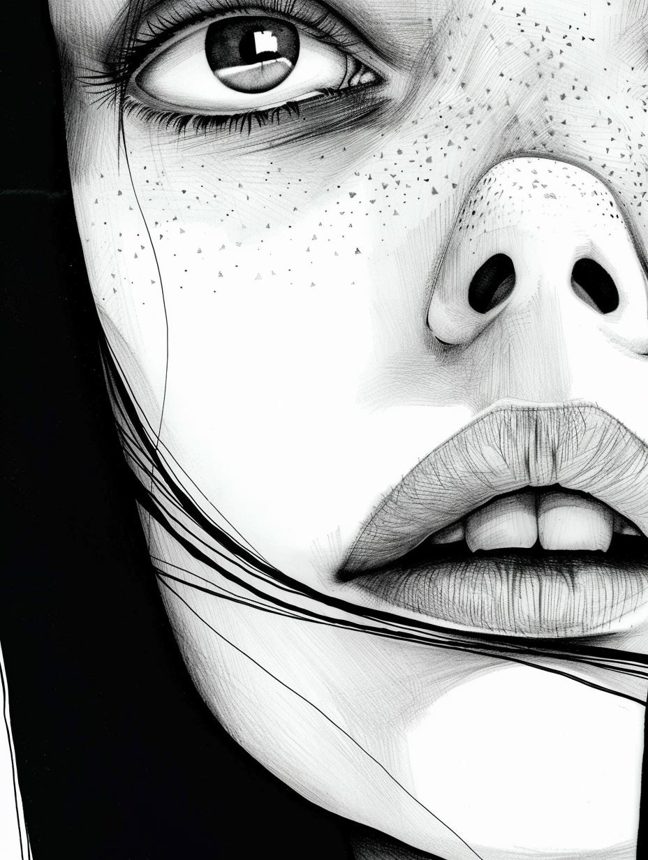 Fragmented Gazes in Monochrome Ink - Image 1