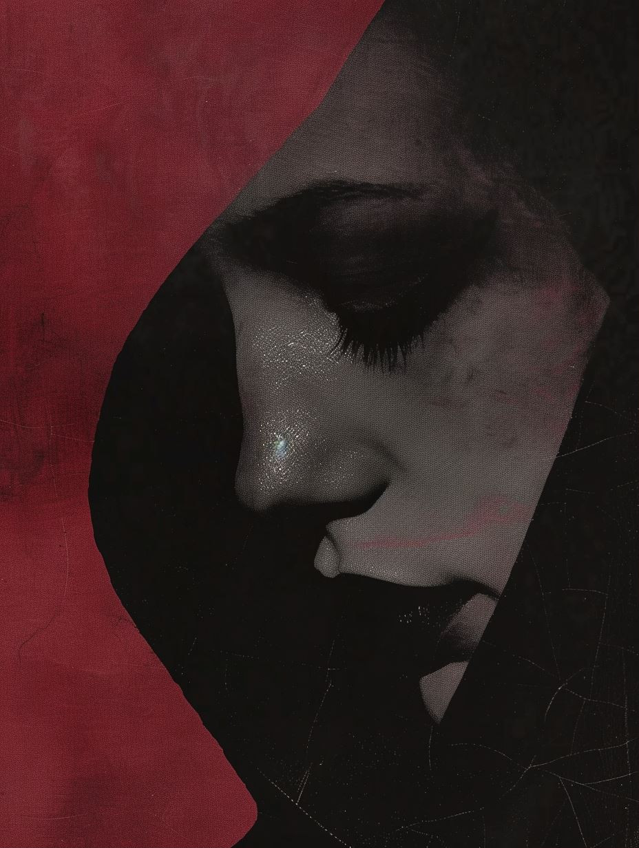 Crimson Veil Shadow Portrait