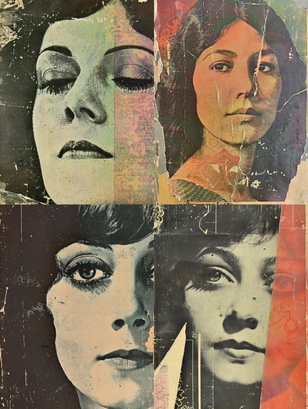 Vintage Collage of Four Feminine Faces