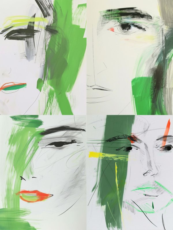 Abstract Green Expressionist Portraits