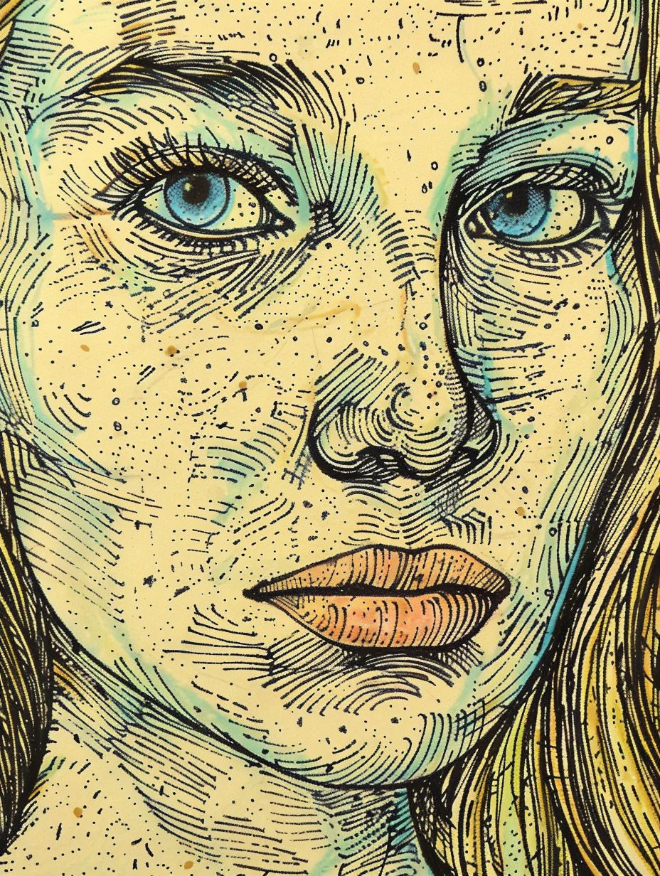 Cross-Hatched Neon Portrait Study - Image 2