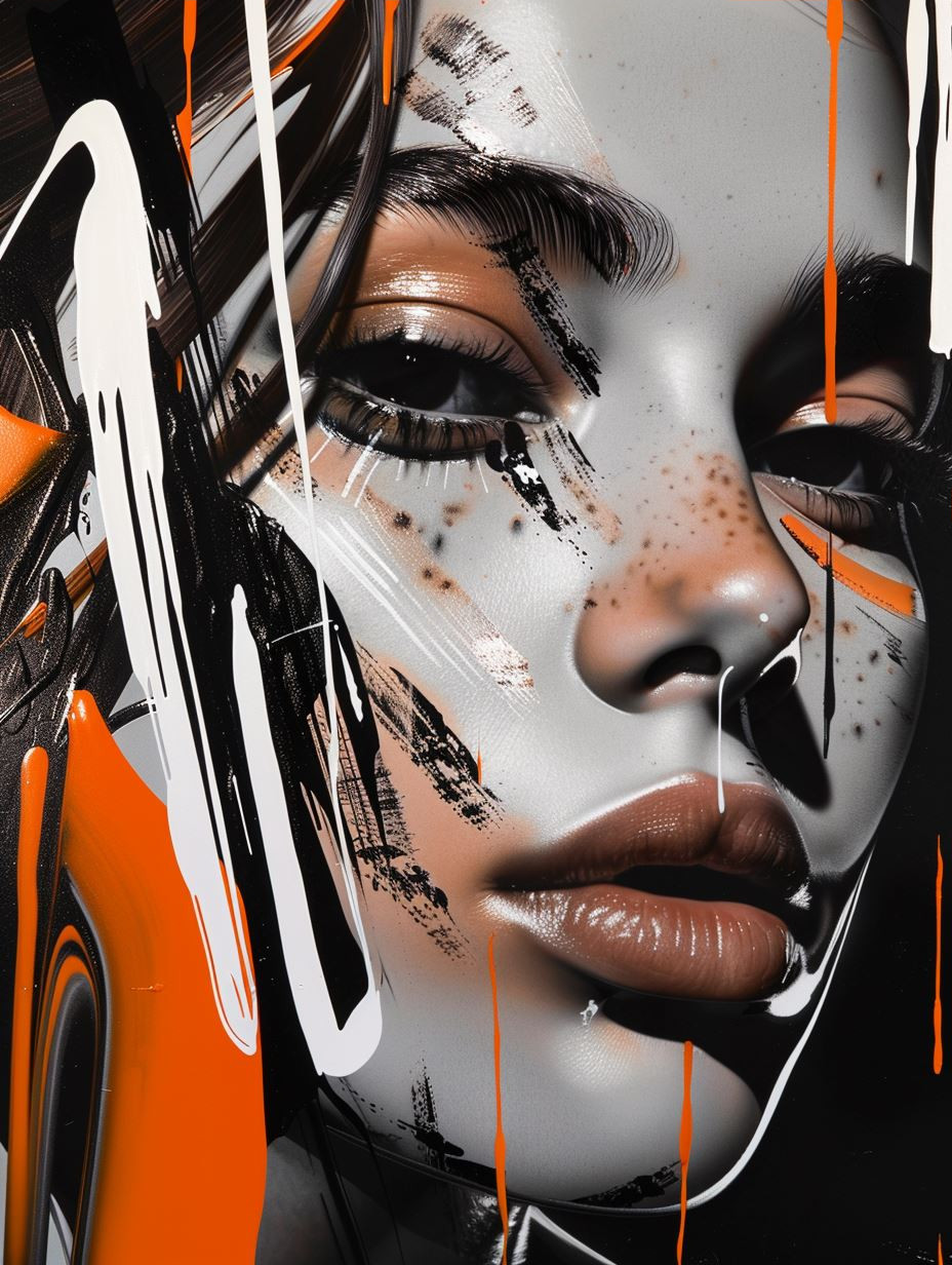 Abstract Orange and Black Portrait Collage - Image 3