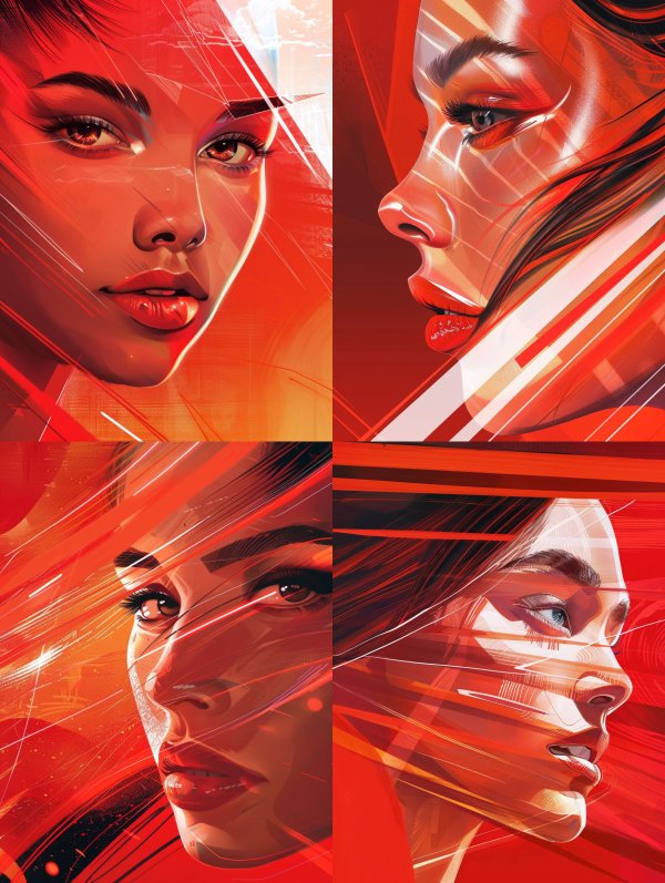 Crimson Neon Cybernetic Portraits