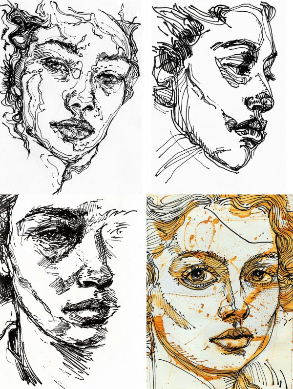 Raw Expressive Ink Portrait Studies