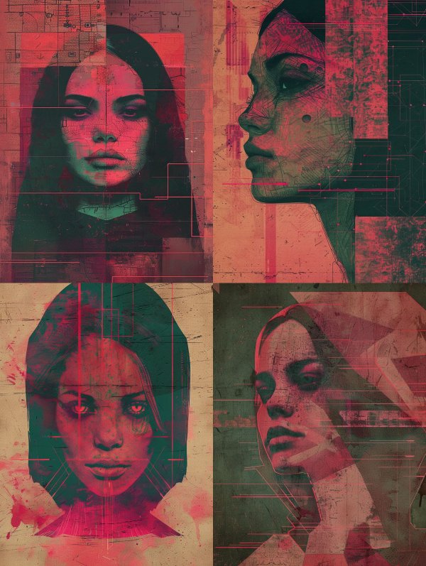 Fragmented Portraits in Neon Hues