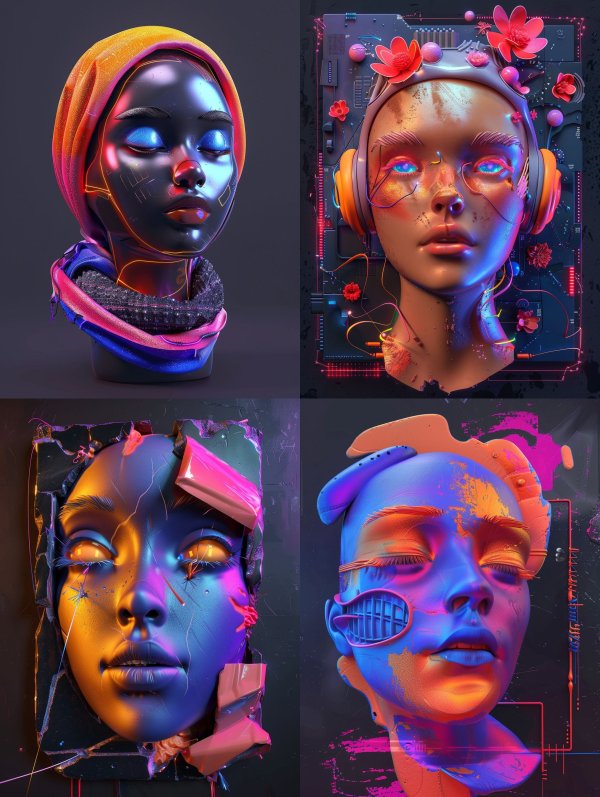 Neon Cybernetic Portrait Fusion