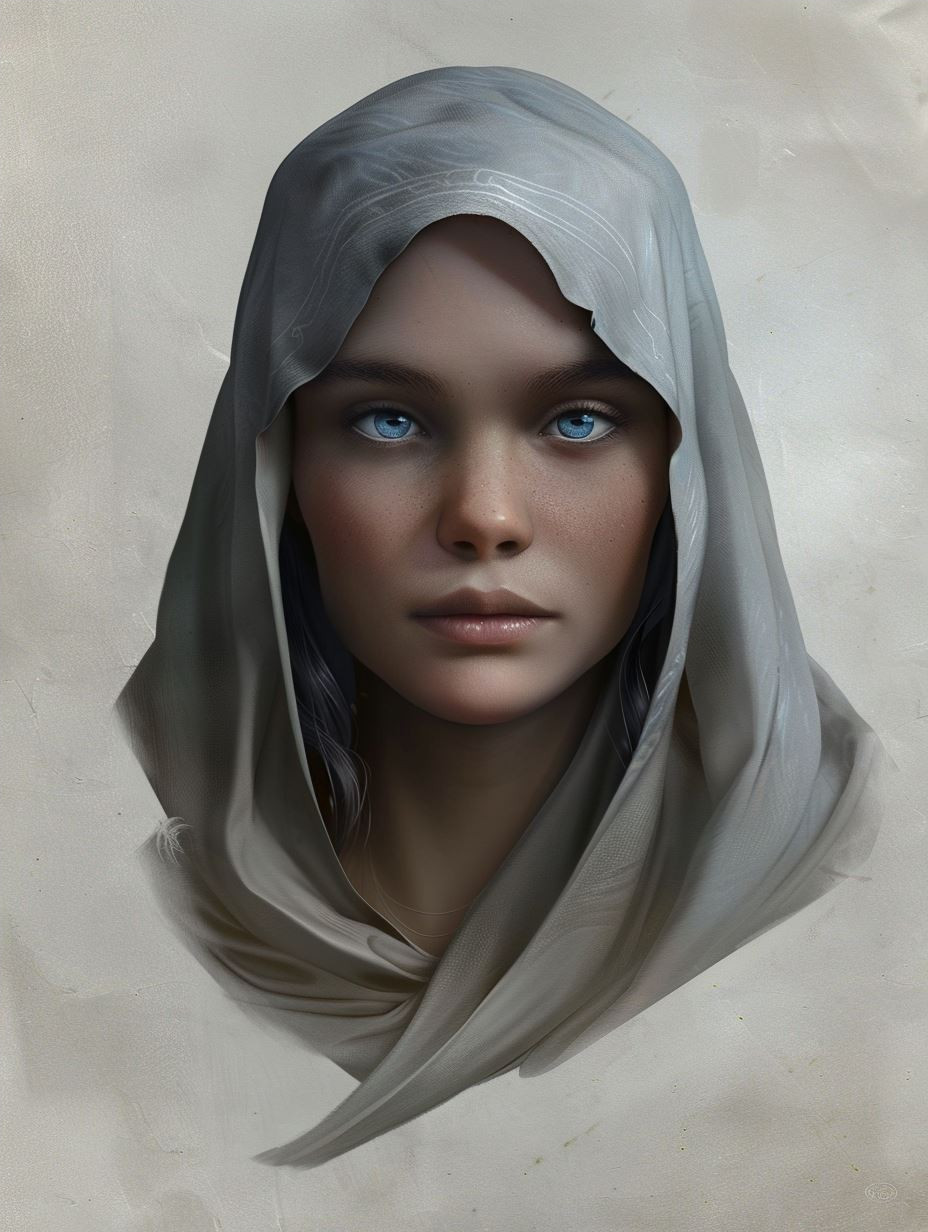 Ethereal Gaze in White Linen - Image 4