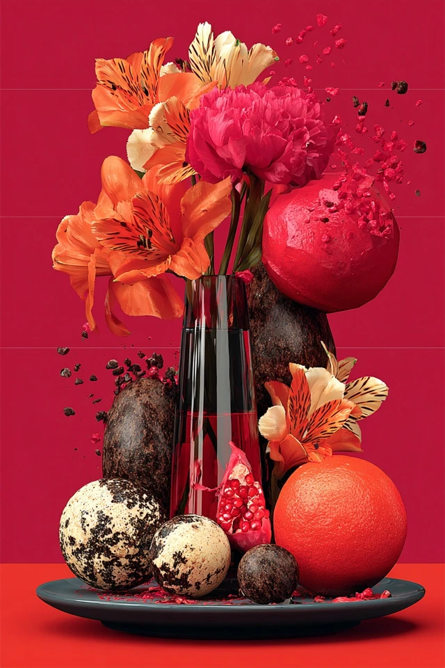 Vibrant Red Surrealist Art Collage - Image 3