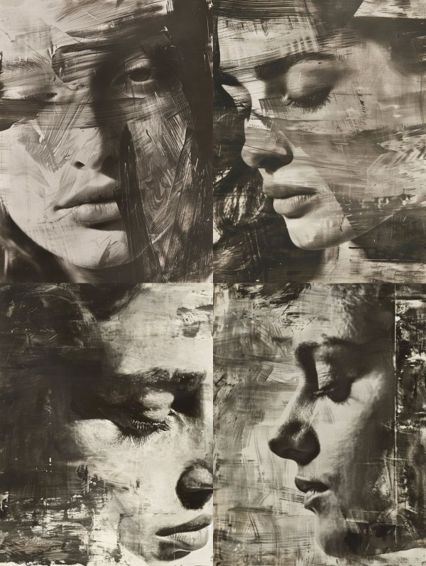 Fragmented Gaze in Monochrome Triptych