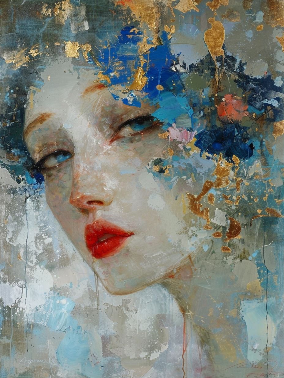 Ethereal Gaze in Gold Leaf - Image 1