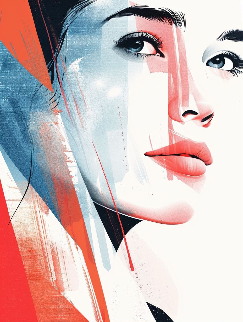 Fragmented Beauty in Red and Blue - Image 2