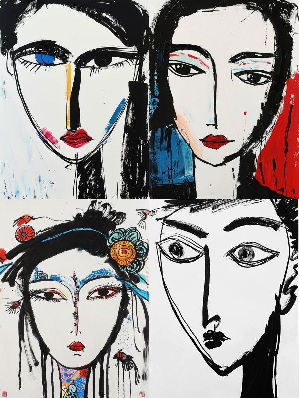 Abstract Faces in Bold Ink and Color