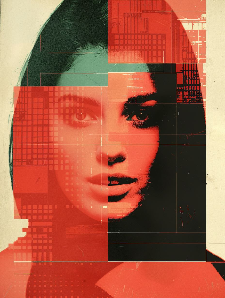 Fragmented Crimson Digital Portrait - Image 1
