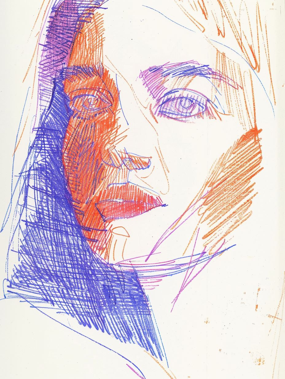 Vibrant Purple Portrait Sketches - Image 1