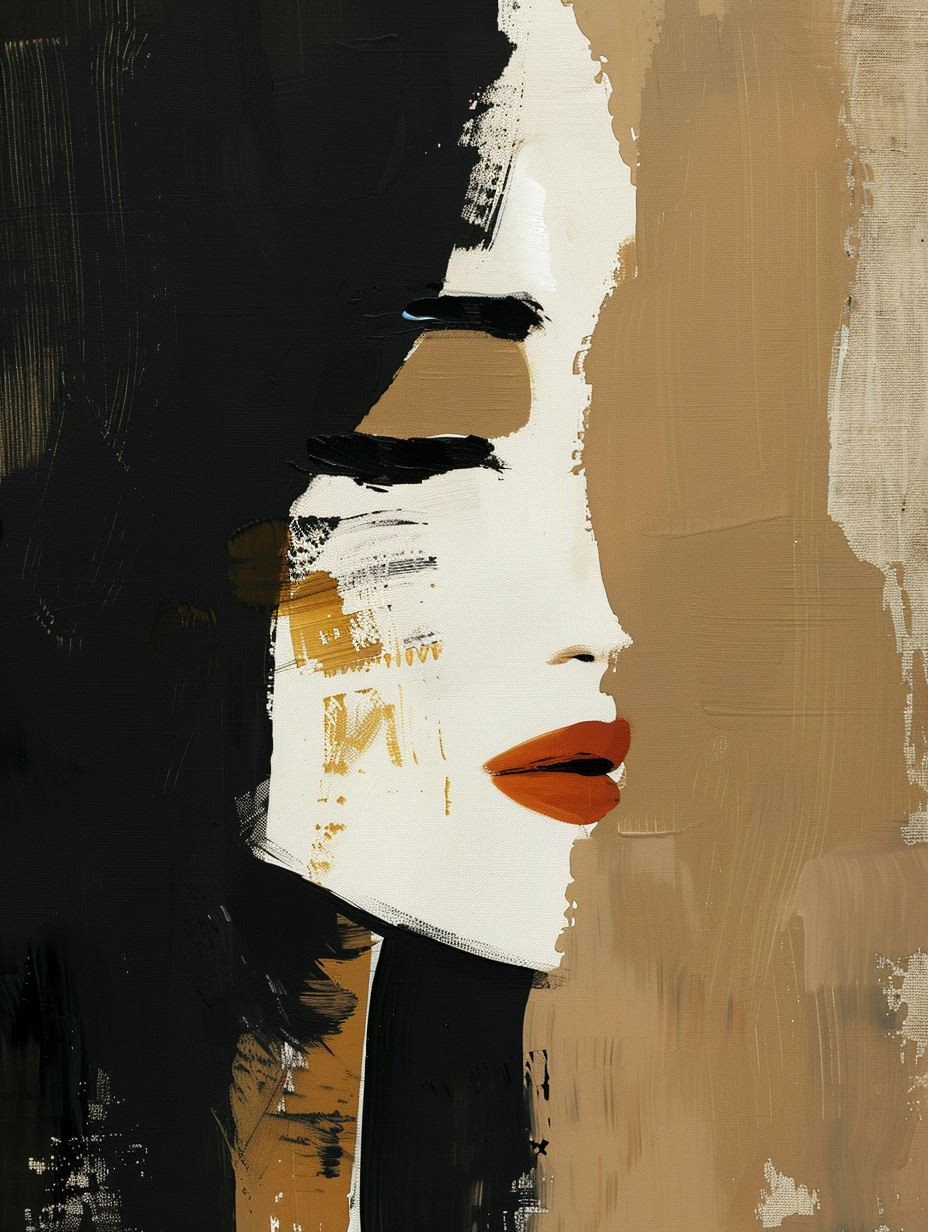 Abstract Minimalist Portrait in Ochre - Image 1