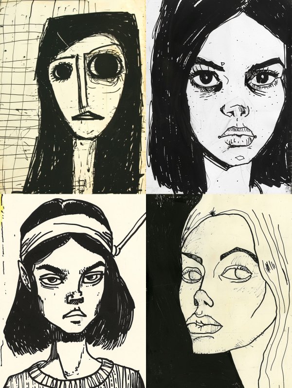 Melancholy Ink Expressionism Portrait
