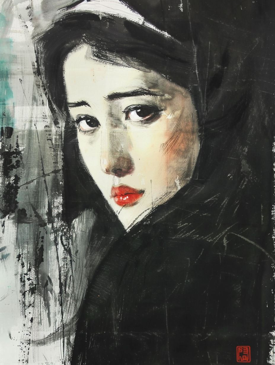 Ink Wash Portrait of Elegance - Image 3