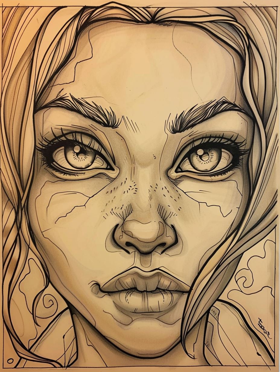 Ethereal Floral Line Art Portrait - Image 3