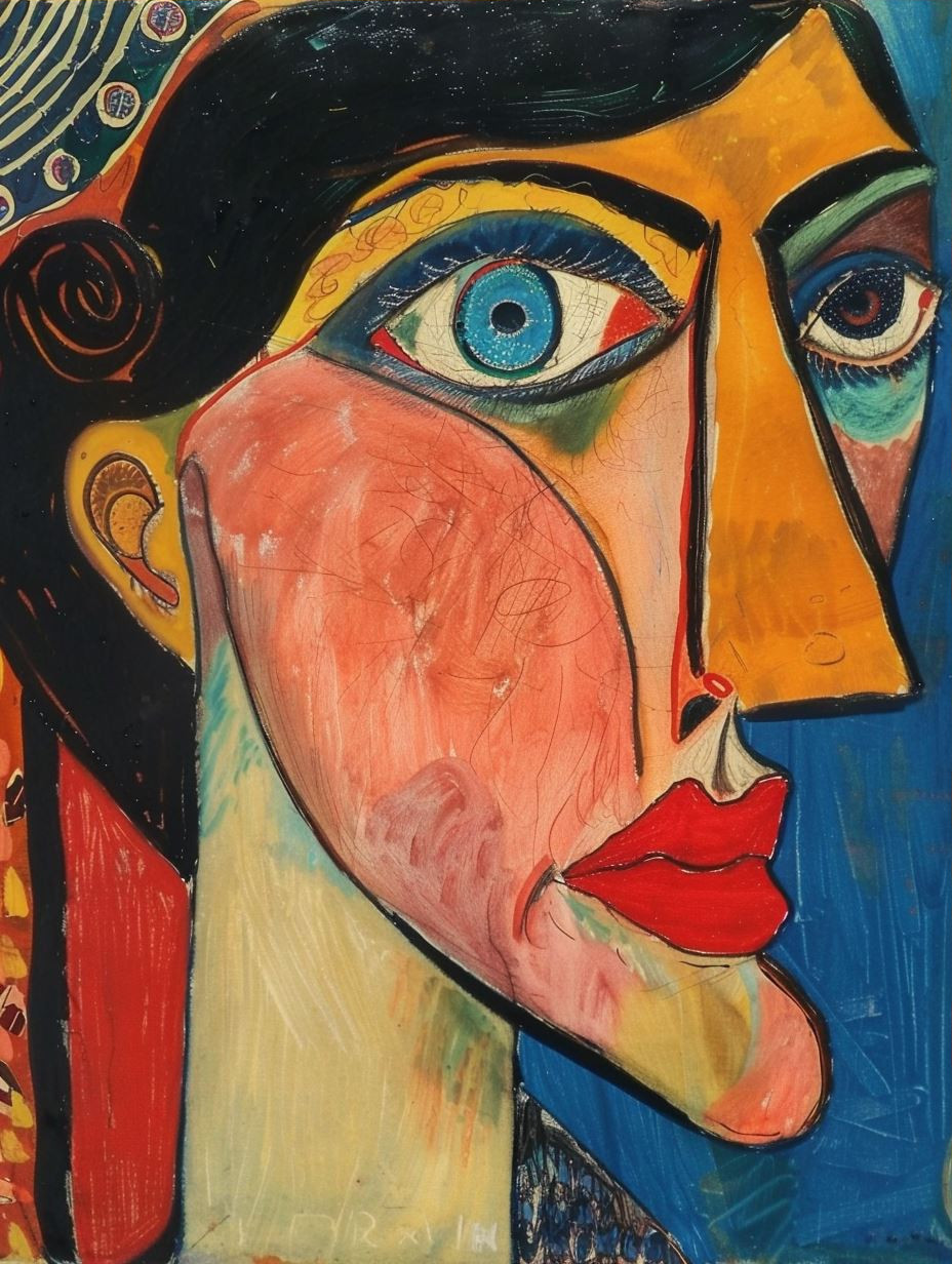 Modernist Portrait in Bold Crimson - Image 3