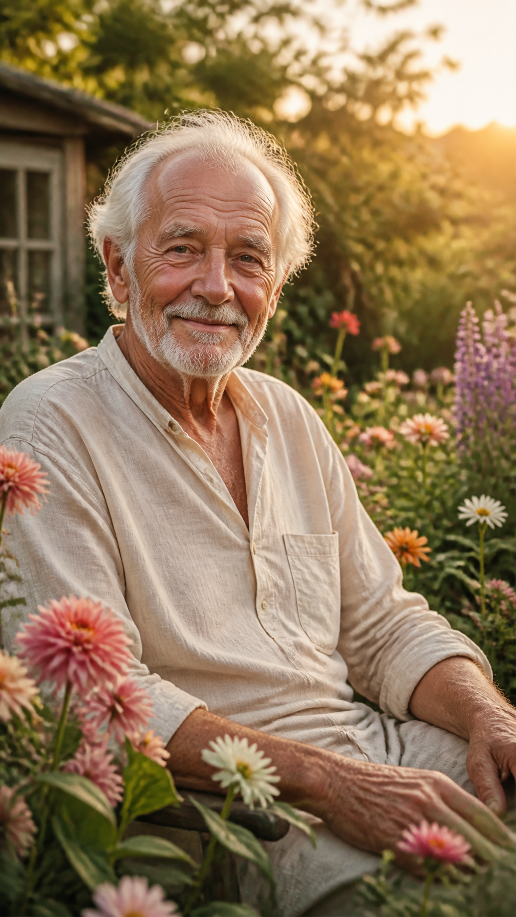 Serene Gardener in Golden Hour